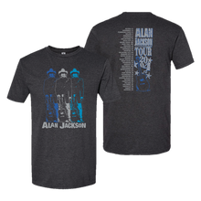 Load image into Gallery viewer, tee-heather grey-front three different color alan with guitar standing-back alan jackson tour cities 2024